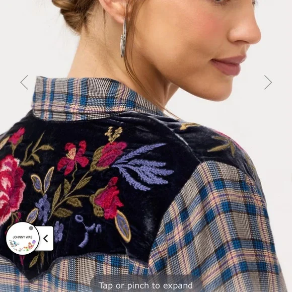 Johnny Was Puff Sleeve Western Shirt Cirla Plaid size M - Picture 6 of 7